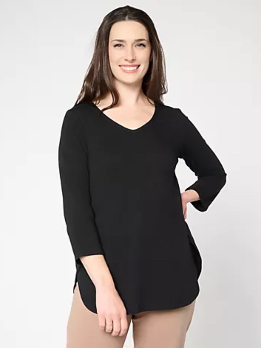 Susan Graver Weekend Comfy Cotton Scoop Neck Top, Blk Sz XL a712772